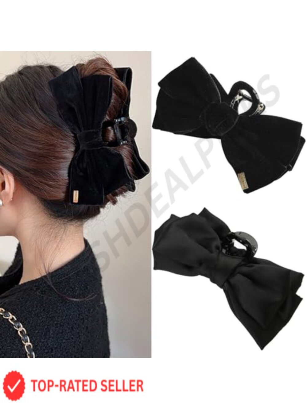 Satin Velvet Bow Claw Hair Clips for Women Girls 2Pcs Strong Hold